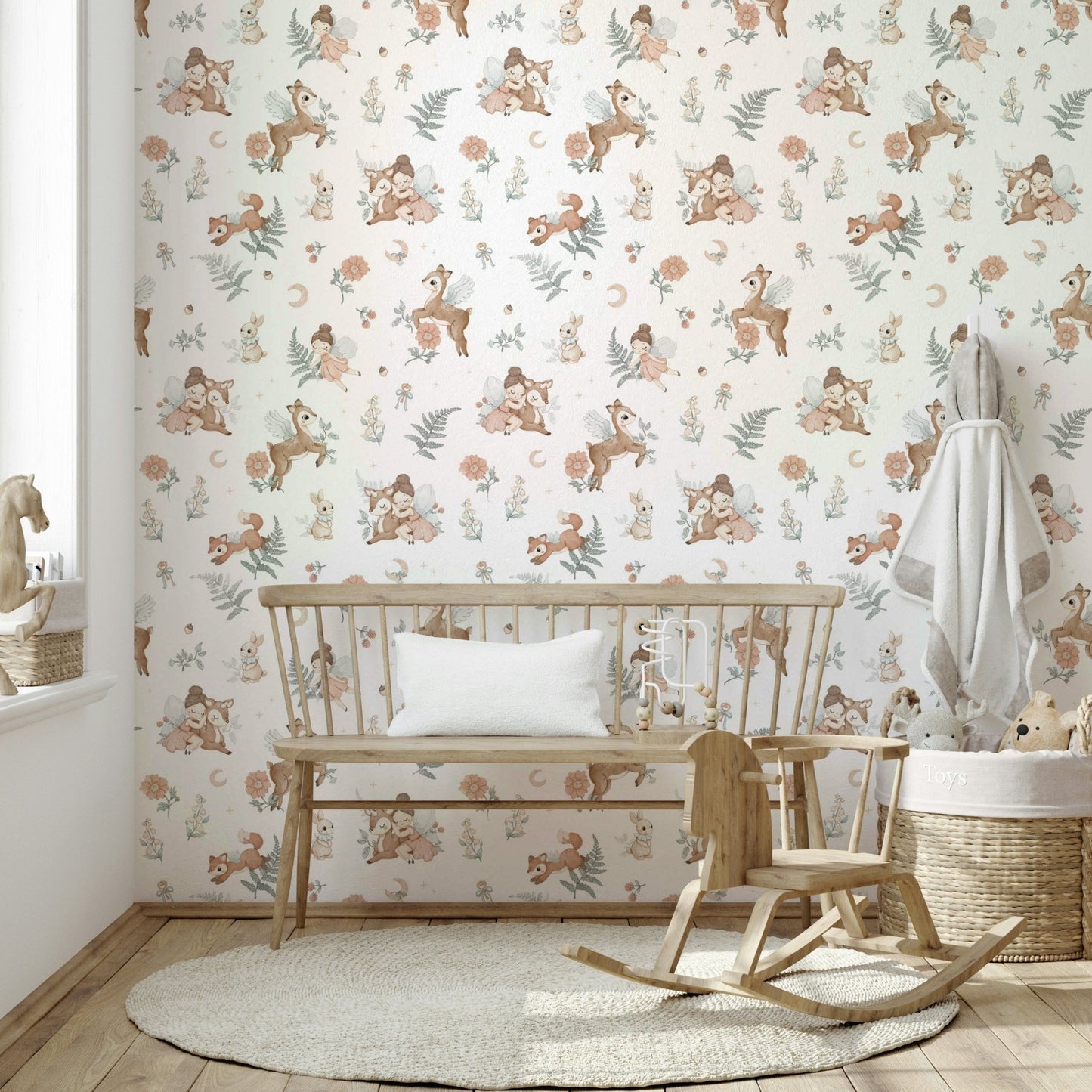 Magical forest wallpaper design with whimsical foliage

