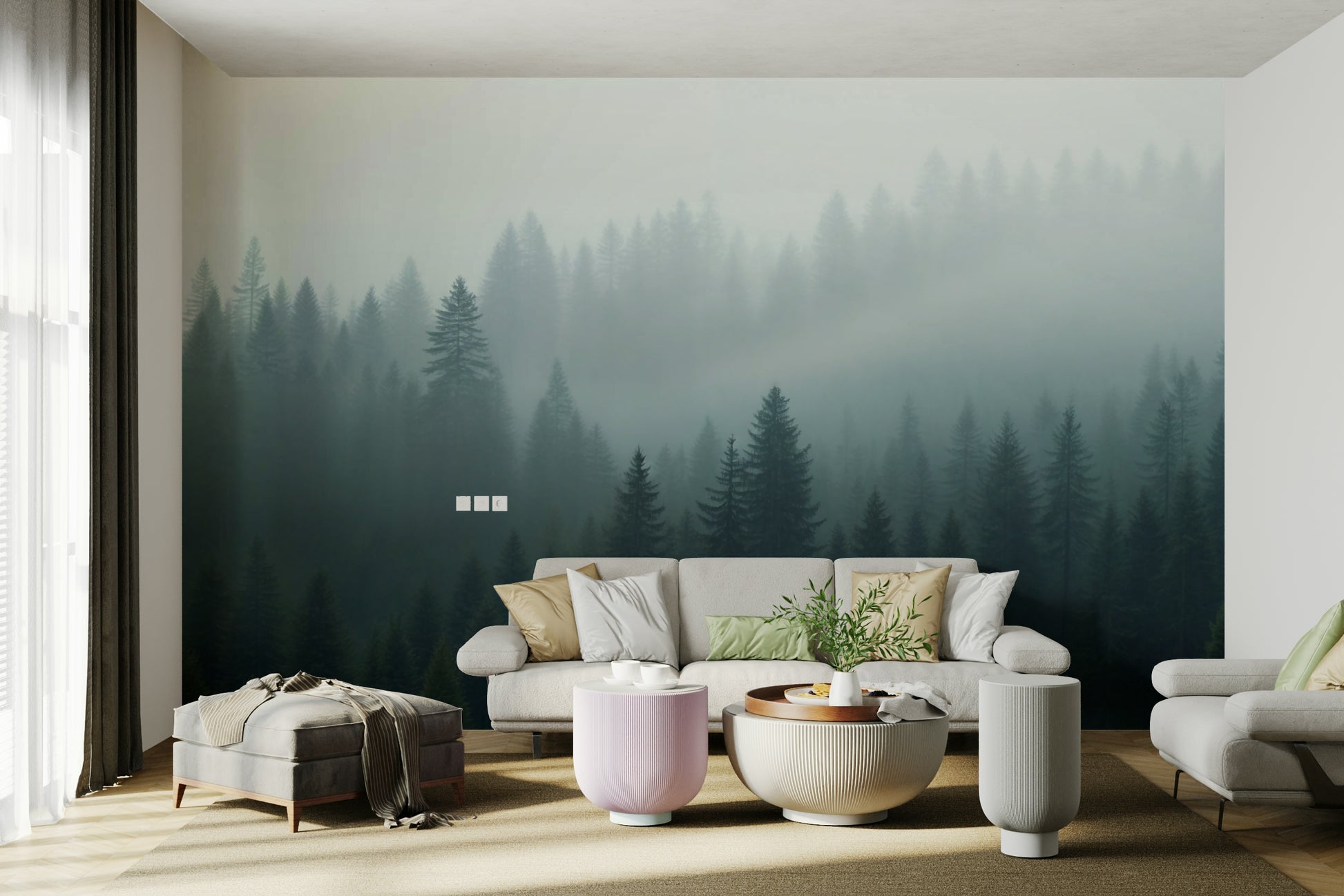 Mystical pine trees wall wallpaper

