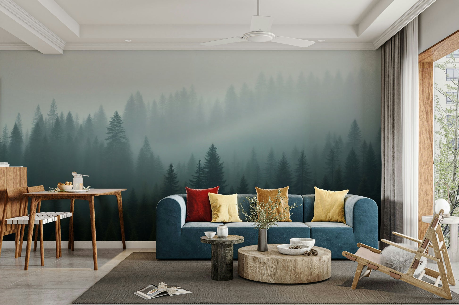 Blue tone forest wallpaper mural

