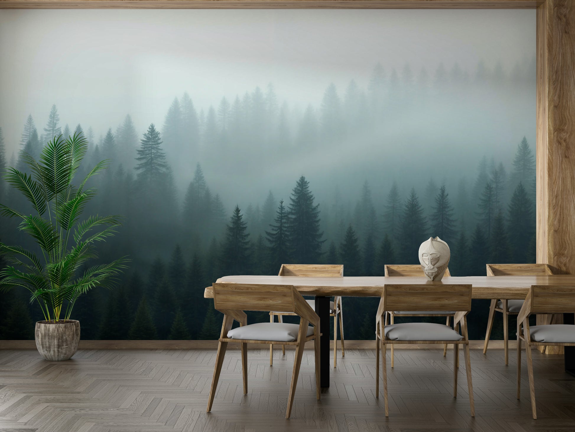 Pine tree fog wallpaper design

