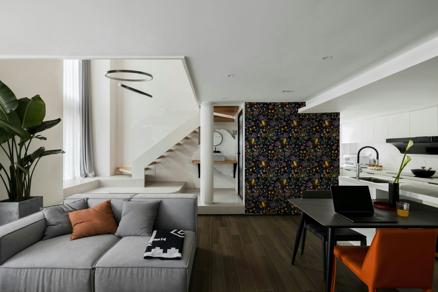 Close-up of Enchanted Garden wall mural with soft flowers and greenery.

