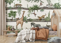 A peaceful tropical forest mural on decorative wallpaper.


