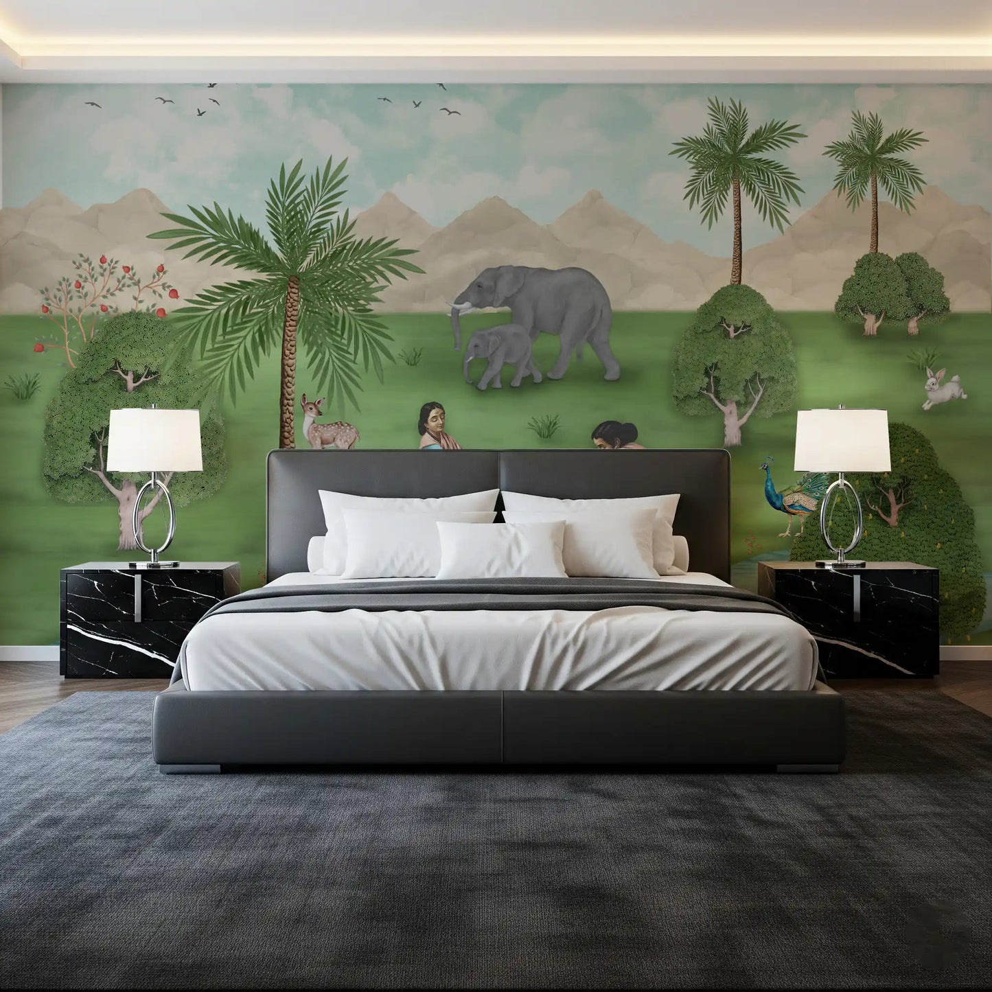 Bedroom Enchanted Mughal Landscape wall mural with palm trees