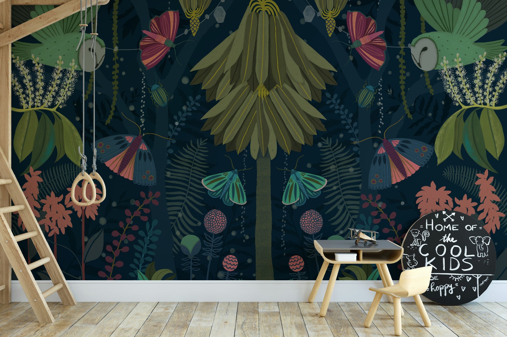 Serene Enchanted Night Garden wall mural for calming interiors.

