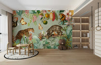 Hand-painted tropical mural wallpaper

