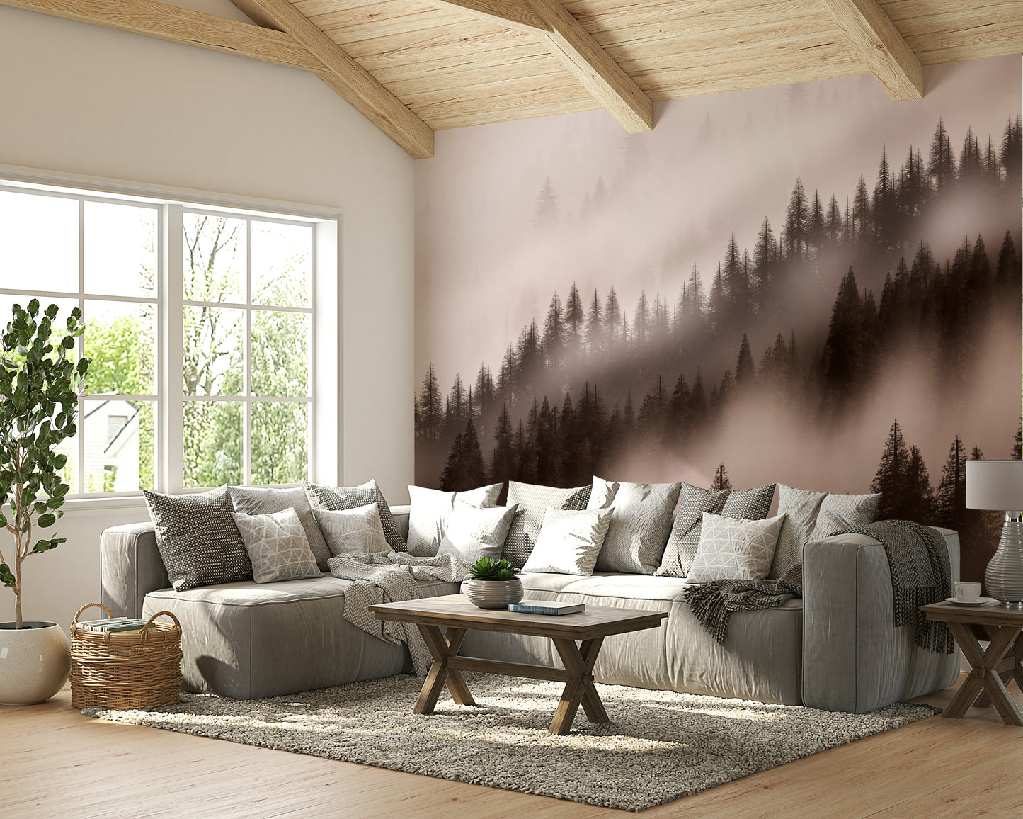 Enchanted Valley Sepia Wallpaper – Forest mural with rustic charm