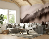 Enchanted Valley Sepia Wallpaper – Forest mural with rustic charm