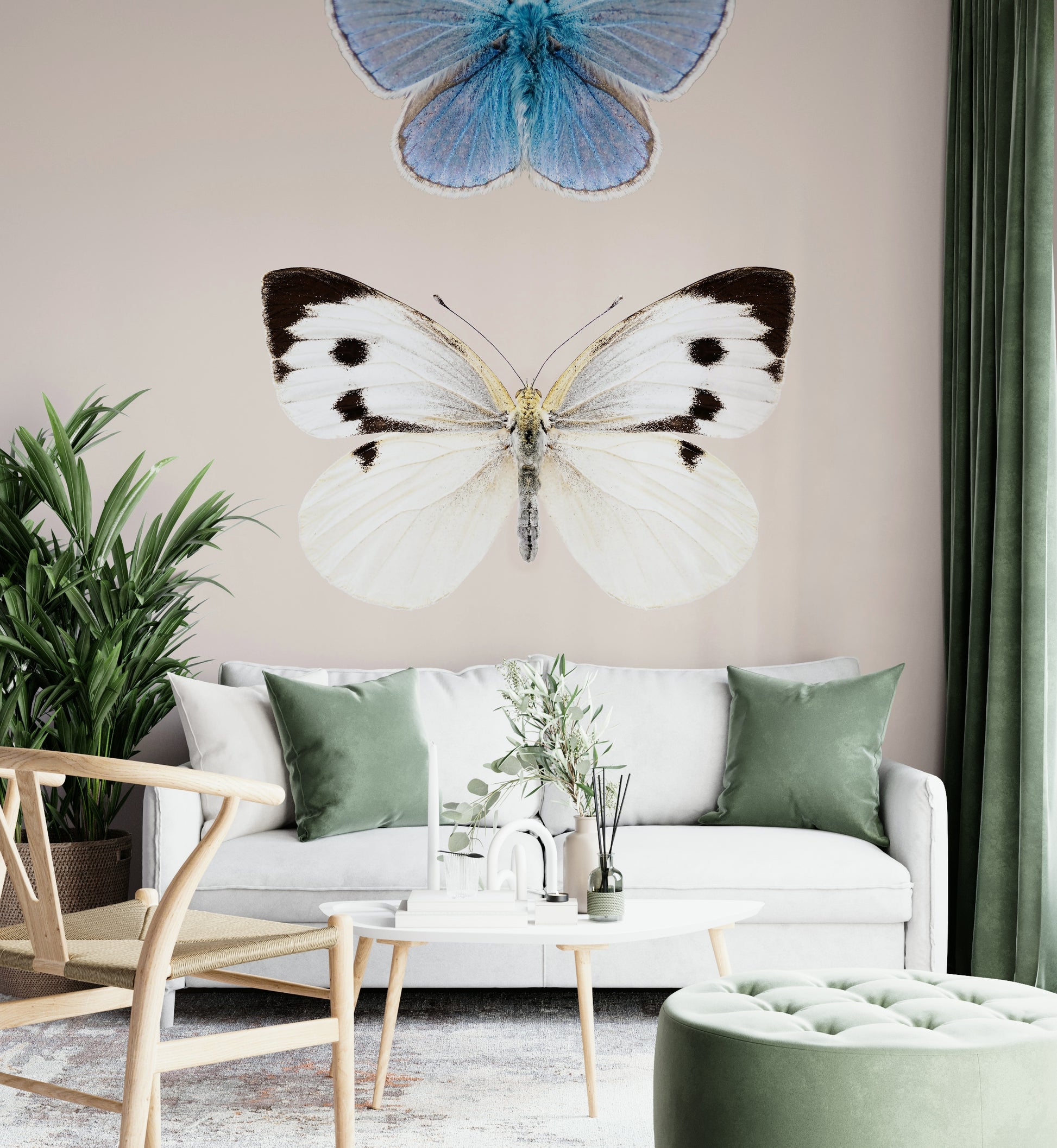 Butterfly mural with garden-style English motifs

