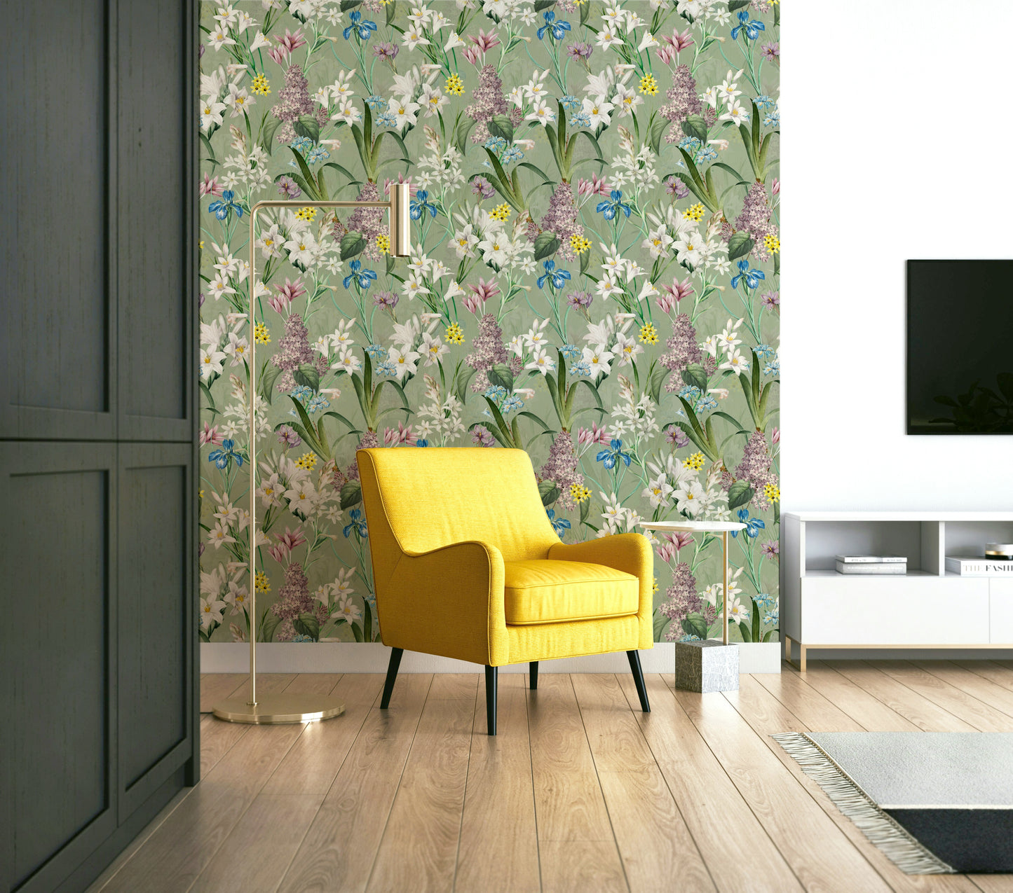 English Garden Escape wallpaper with delicate floral designs

