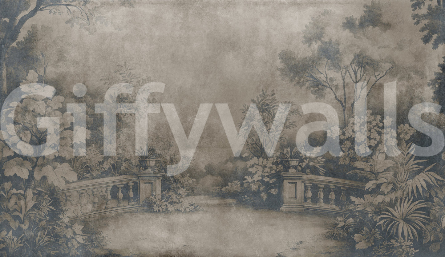 Vivid Smoke fresco mural, thick greenery, decorative wallpaper.