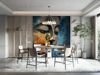 A bright, soft, and glowing light radiates from behind the figure.
