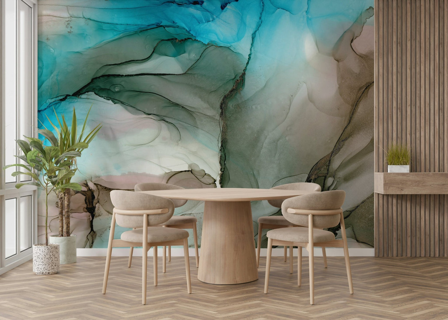 Flowing, ethereal patterns in ocean-inspired mural

