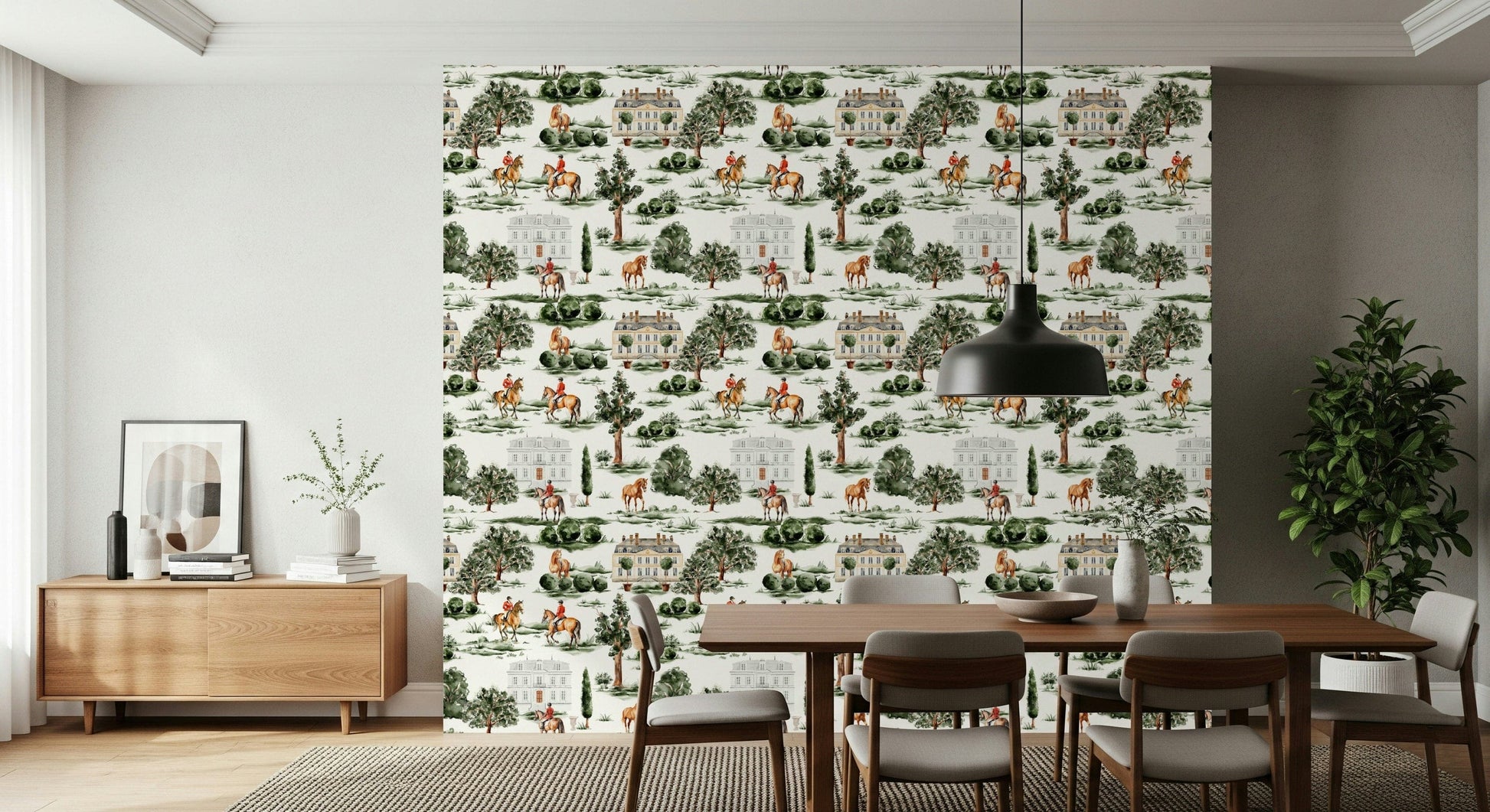 Watercolour manor house Equestrian Estate wallpaper.