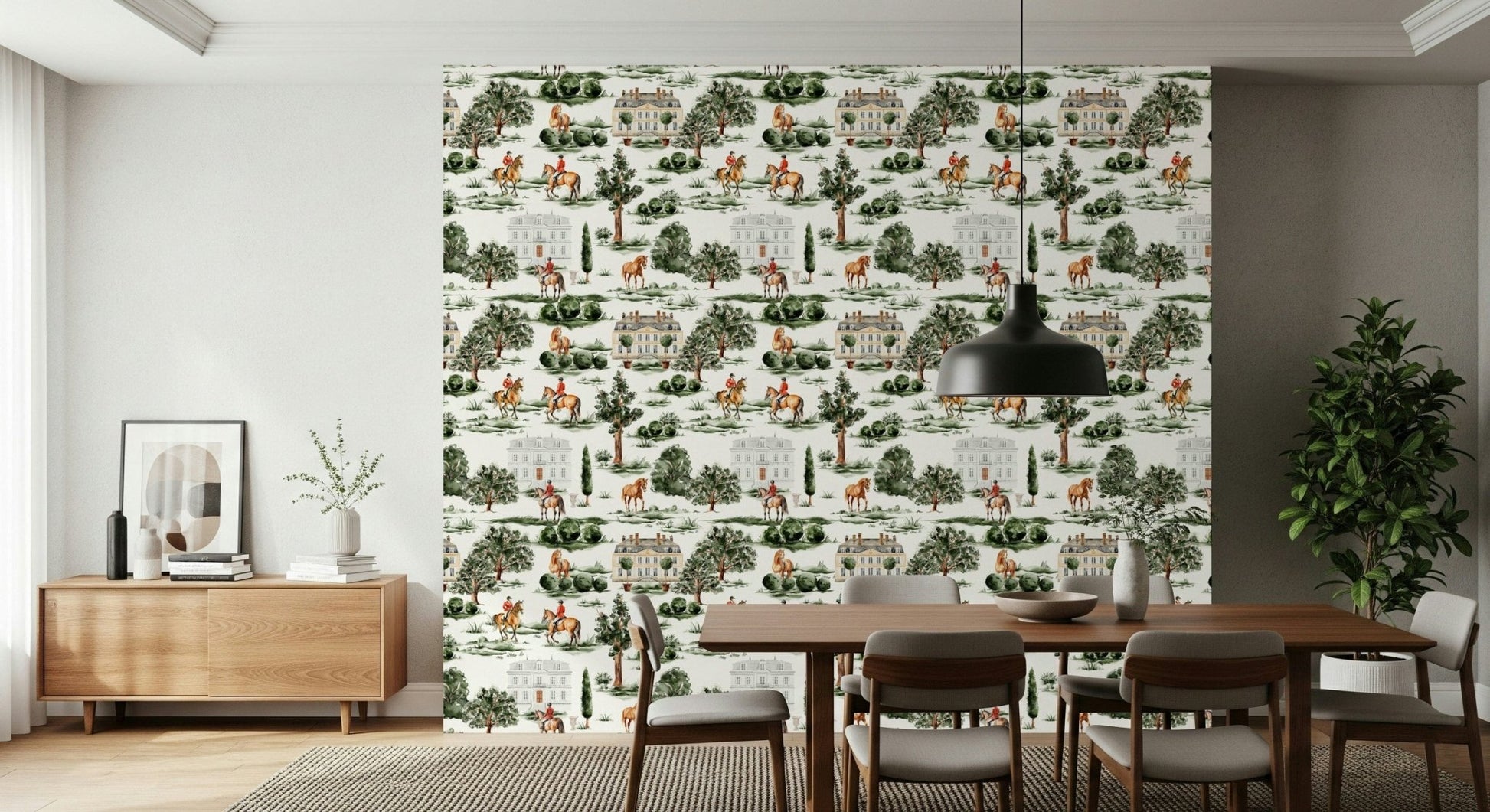 Watercolour manor house Equestrian Estate wallpaper.