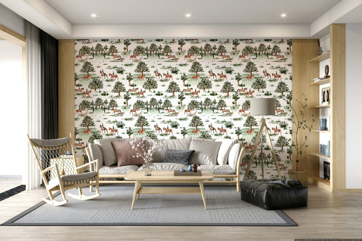 Fox hunt inspired Equestrian Escape decorative wallpaper.