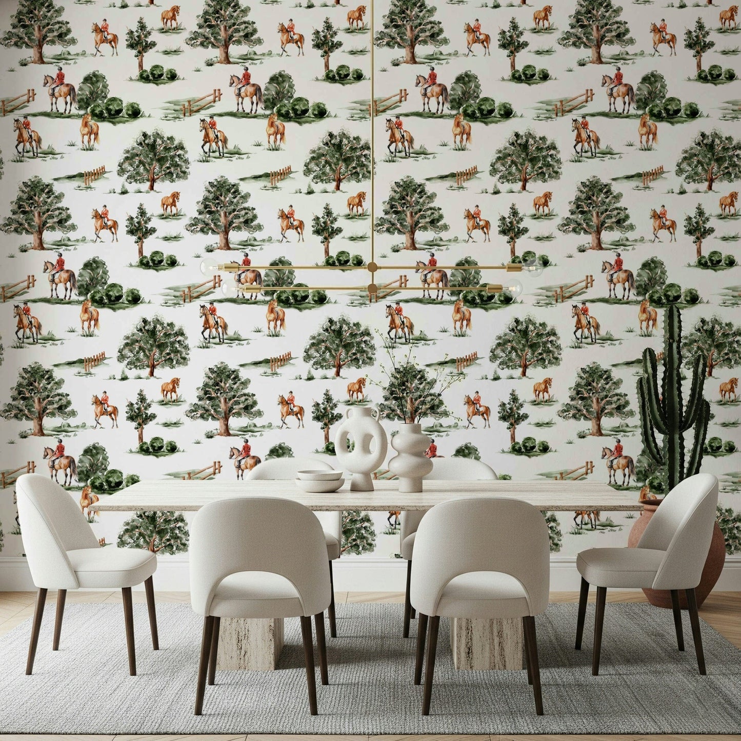 Watercolor Riding in the Country equestrian wall covering print.