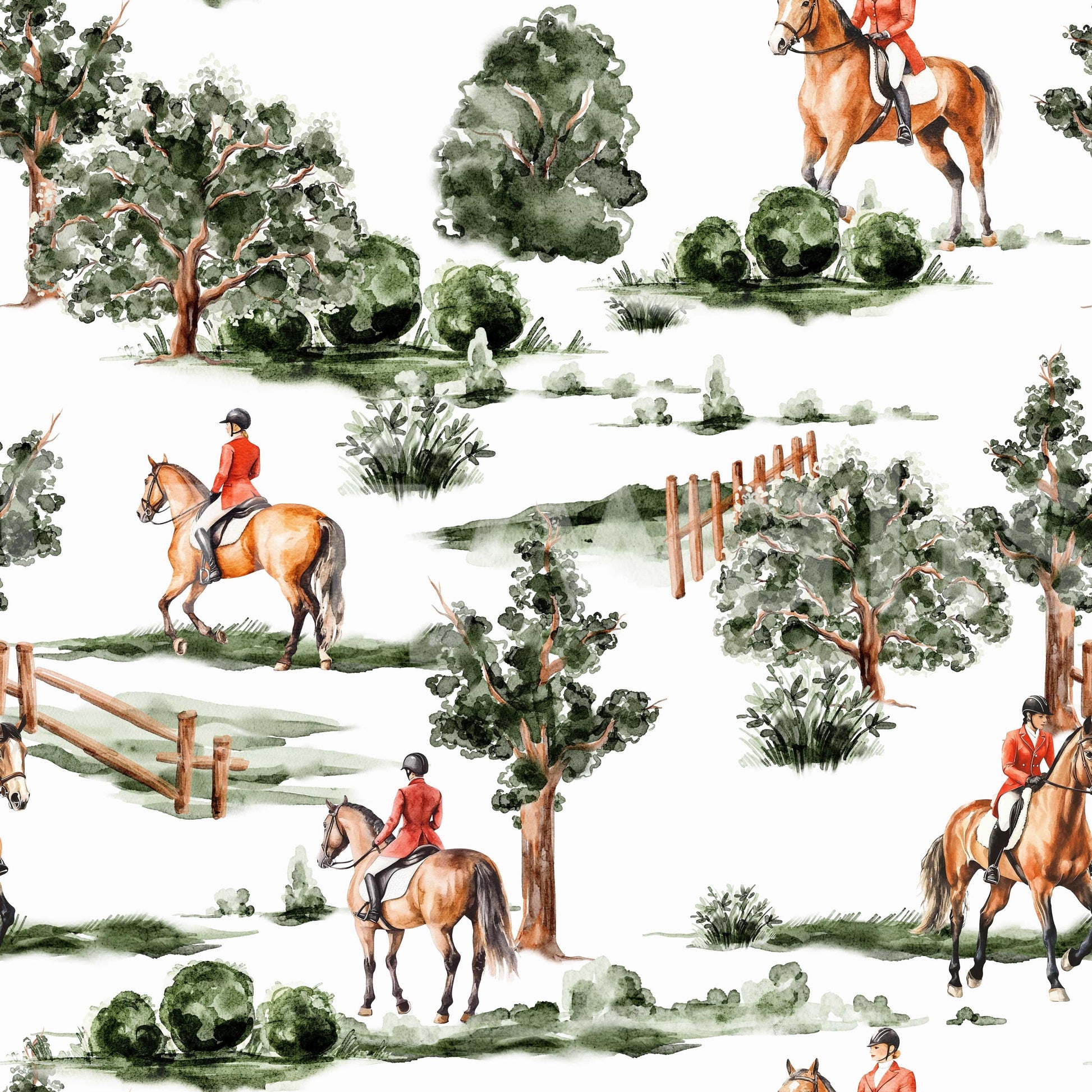 Country estate scene, hand-painted wallpaper, Equestrian Dreamscape feeling.