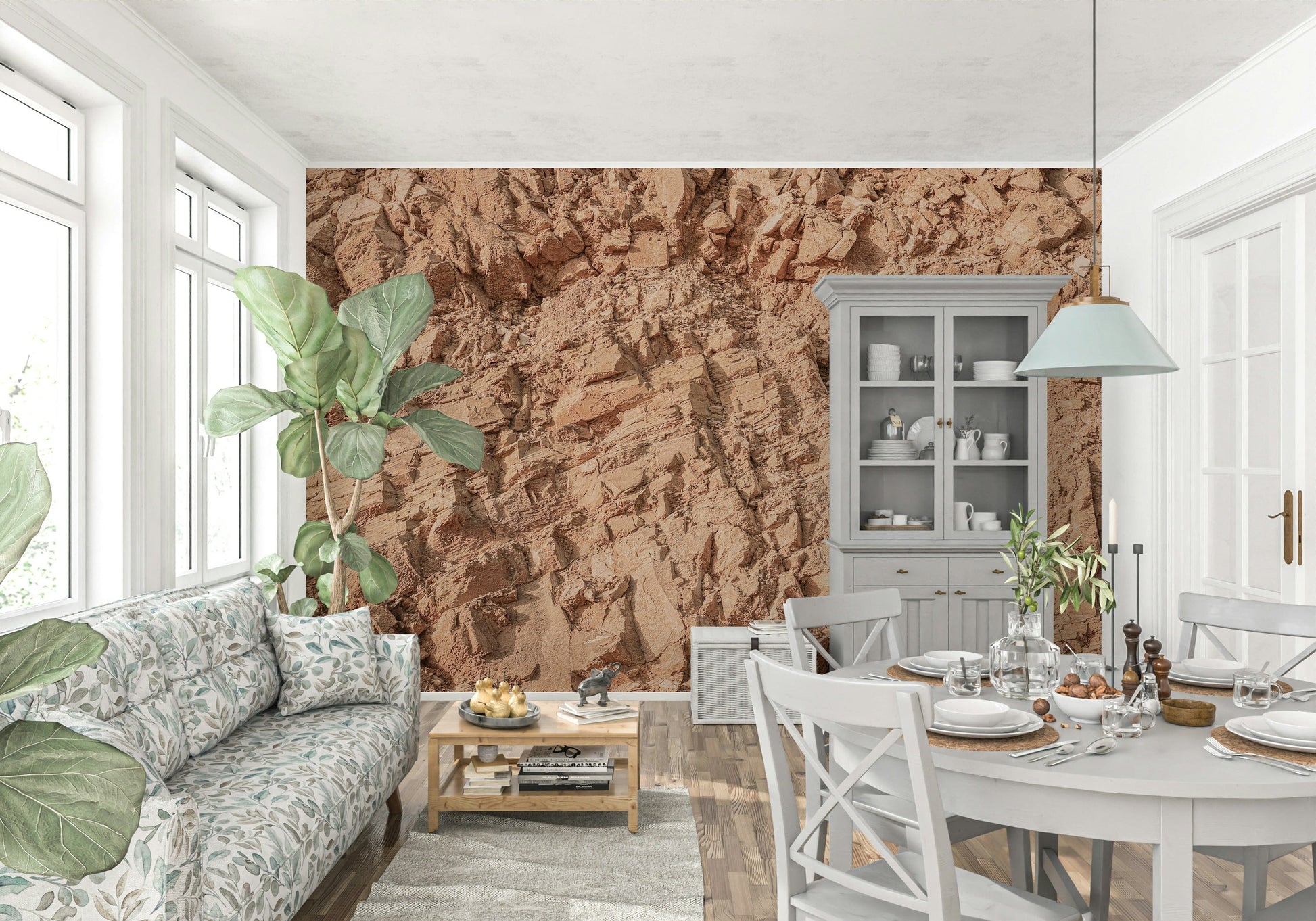 A graceful subtle texture wall mural in warm, natural tones.

