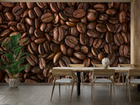 Breakfast room with a dark roast bean mural.


