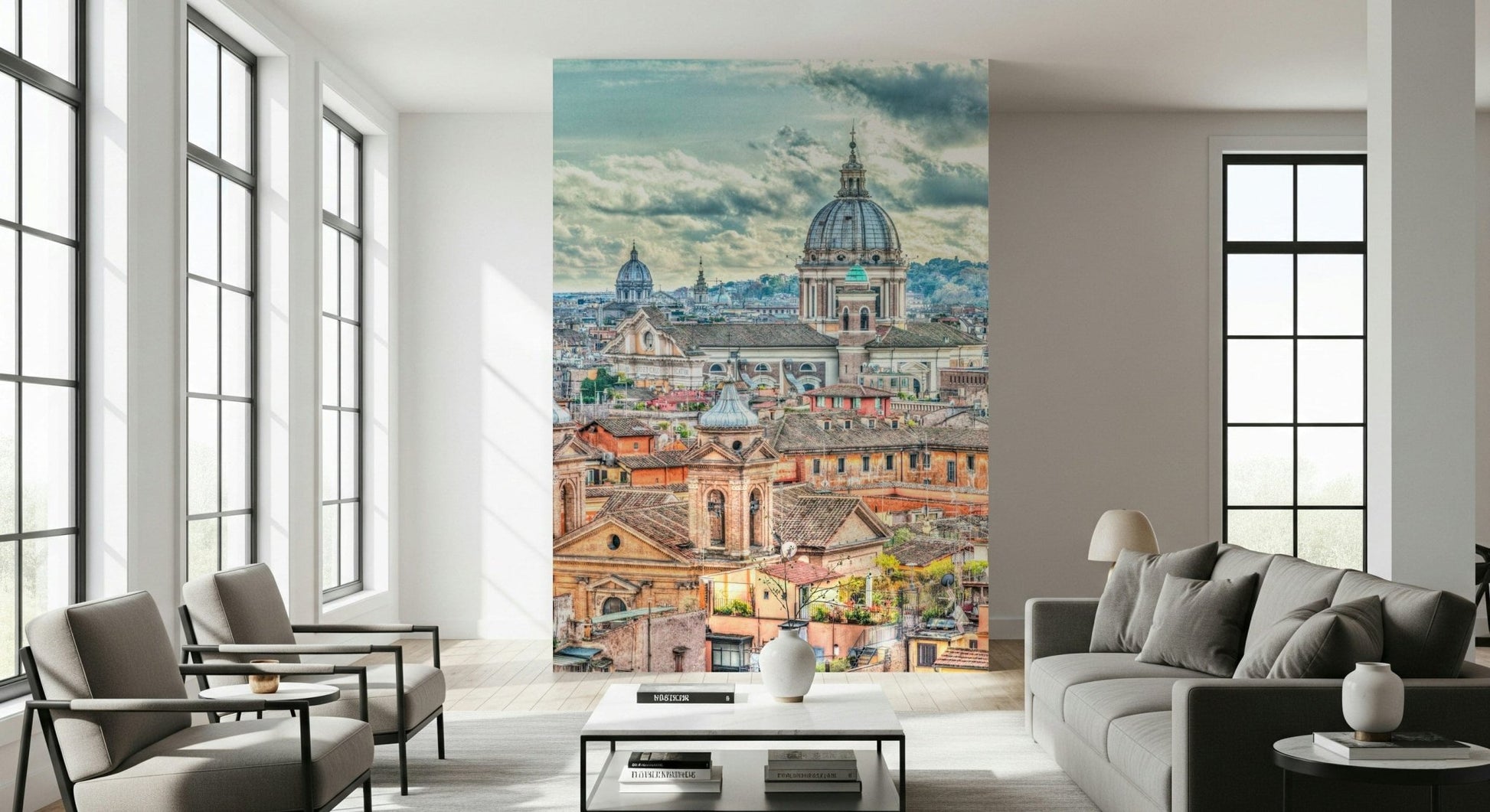 Artistic Eternal City View wallpaper for walls displaying classical Roman cupolas.