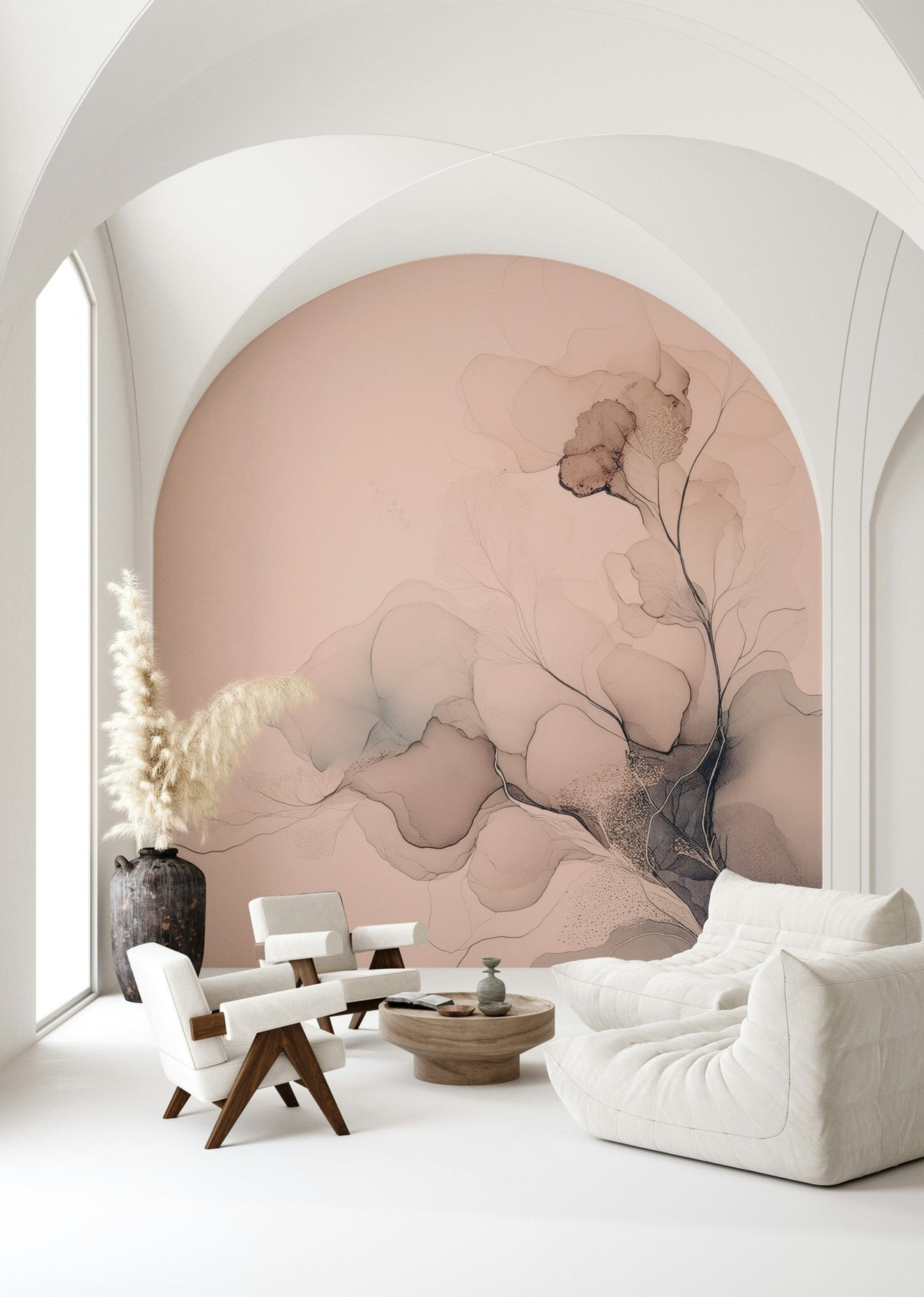 Ethereal Ascent design mural featuring subtle textures and a graceful vertical flow for modern interiors.