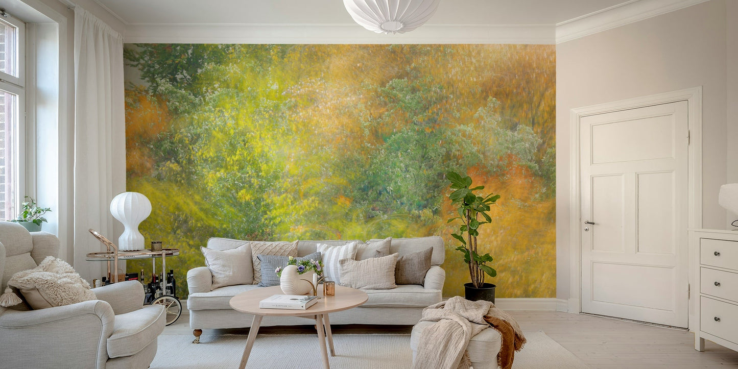 Seasonal wall mural with fall tones
