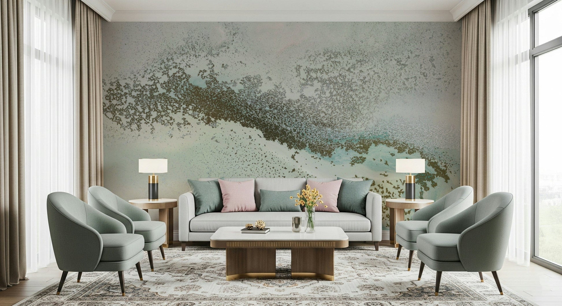 A beautiful ethereal abstract wallpaper mural of a hazy shoreline.