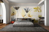 A graceful subtle bloom wall mural in soft, tranquil tones.


