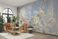Ethereal Blossom Photography - Soft White Floral Art Print Against Blue Sky Wall Mural