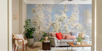 Ethereal Blossom Photography - Soft White Floral Art Print Against Blue Sky Wall Mural