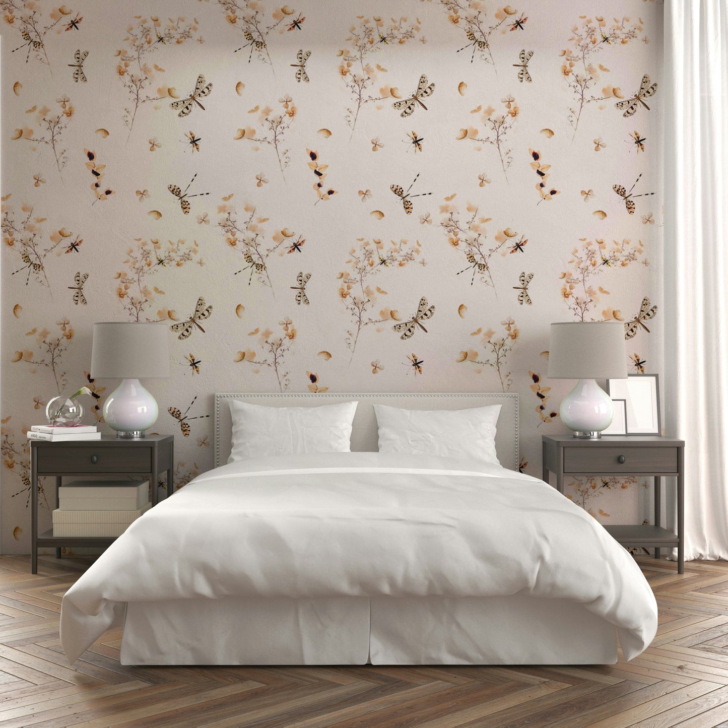 A seamless pattern of dragonflies on a wall

