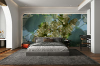 White petals and green leaves wallpaper
