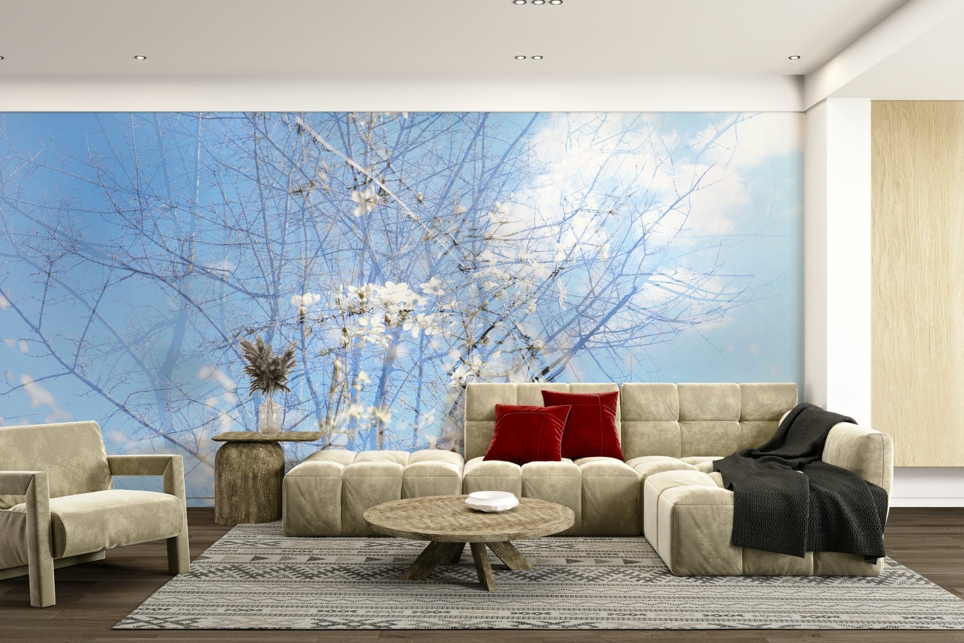 Ethereal Floral Sky Art | Serene Nature Photography | Dreamy Blossoms & Branches Wall Mural
