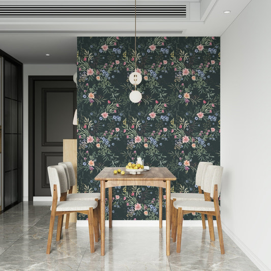 Soft-focus floral design creating a peaceful, ethereal wall backdrop.