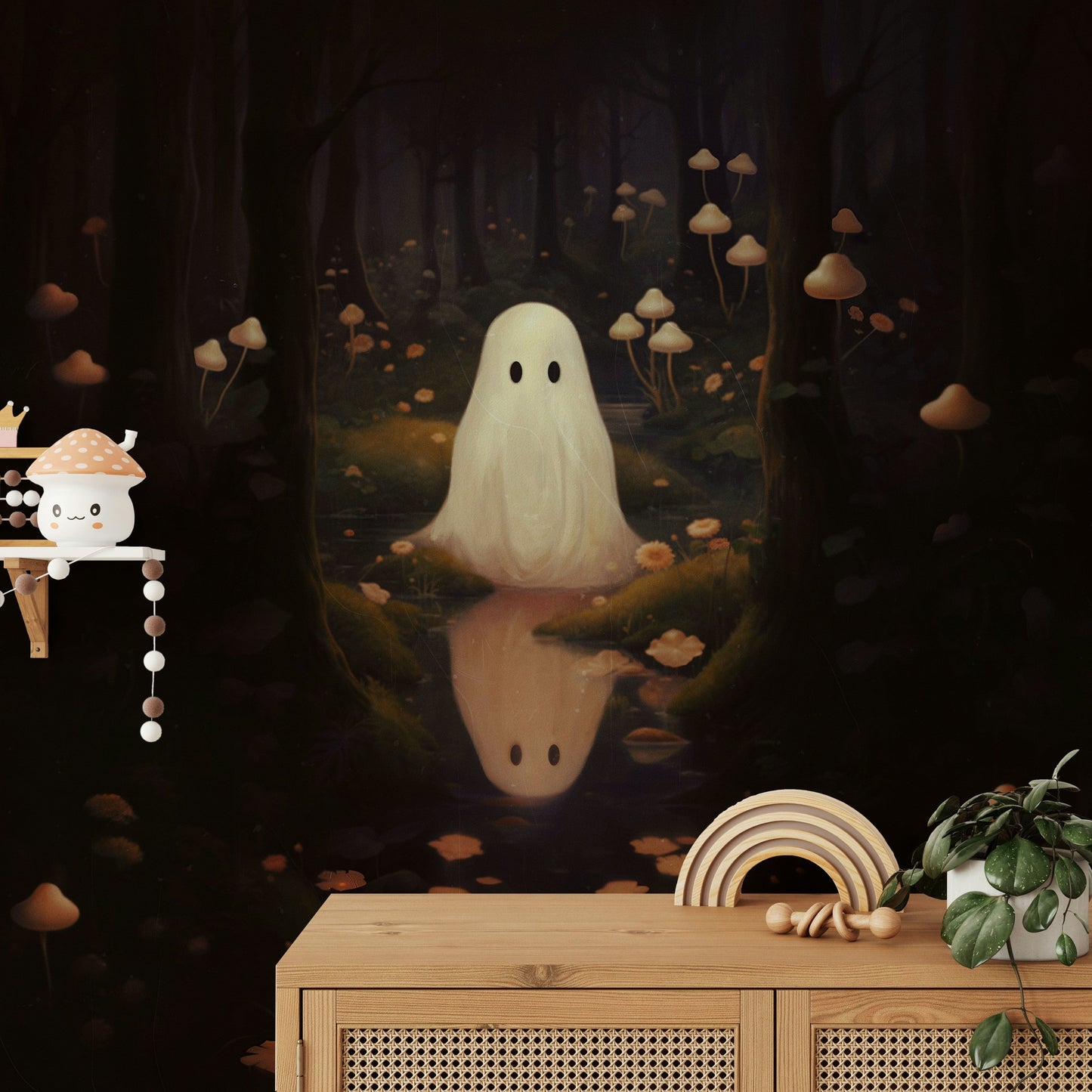 The mushrooms are soft, glowing with an ethereal light.

