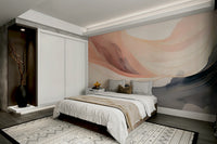 Abstract watercolor strokes of the Ethereal Hues Wall Mural in a modern apartment.