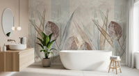 Artistic foliage on an Ethereal Leaves Cream Wall Mural or a bathrrom.
