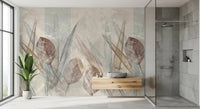 Ethereal Leaves Cream Wall Mural in a modern minimalist style.