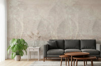 Neutral Ethereal Leaves Texture Cream Wall Mural with faded natural motifs