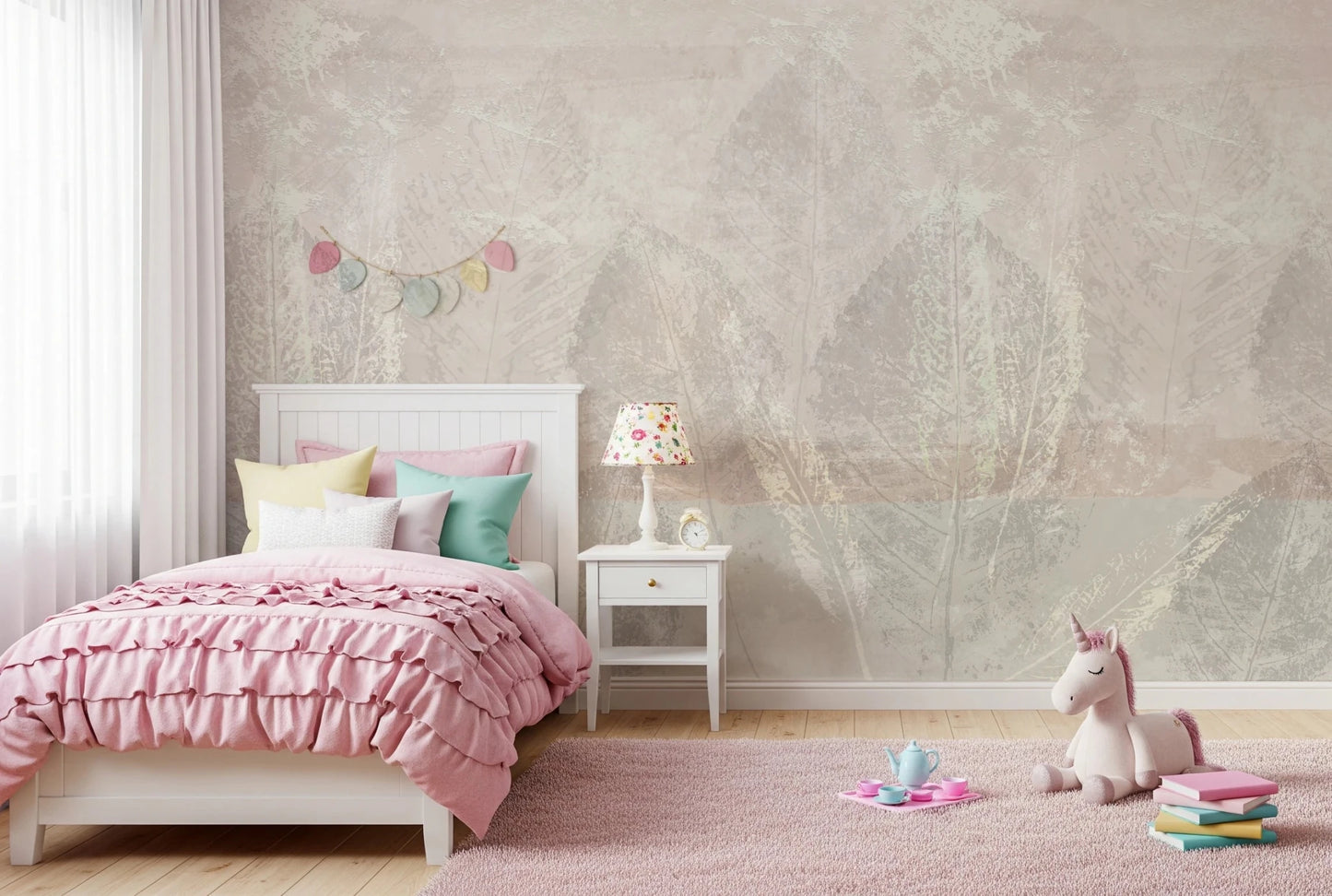 Light tan textured backdrop on this Ethereal Leaves Texture Cream Wall Mural