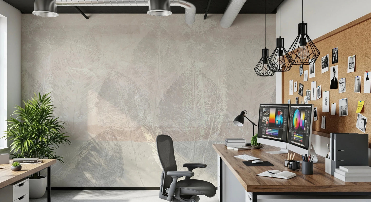 Ethereal Leaves Texture Cream Wall Mural showcasing muted earthy layers