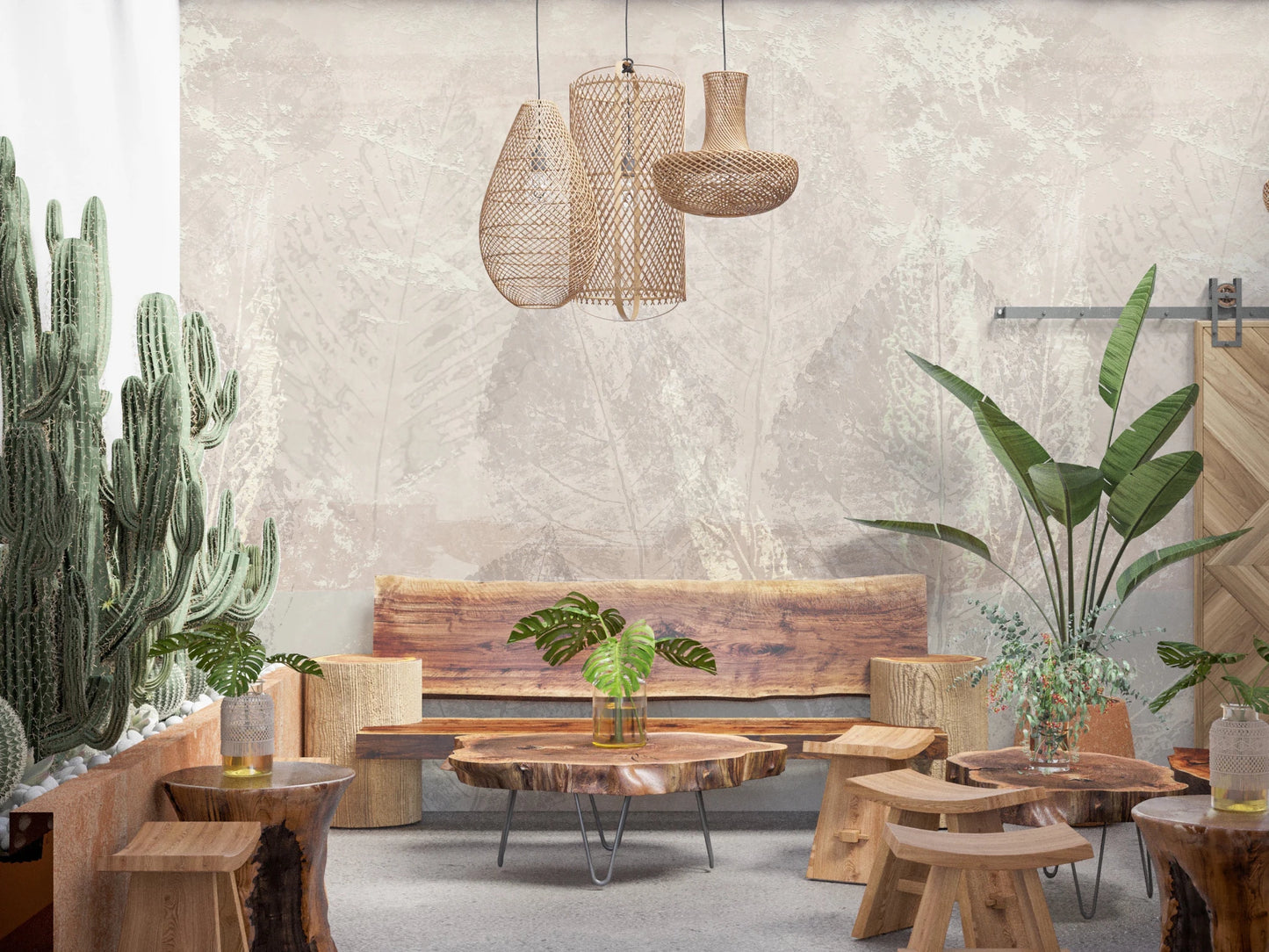 Sophisticated Ethereal Leaves Texture Cream Wall Mural for a feature wall