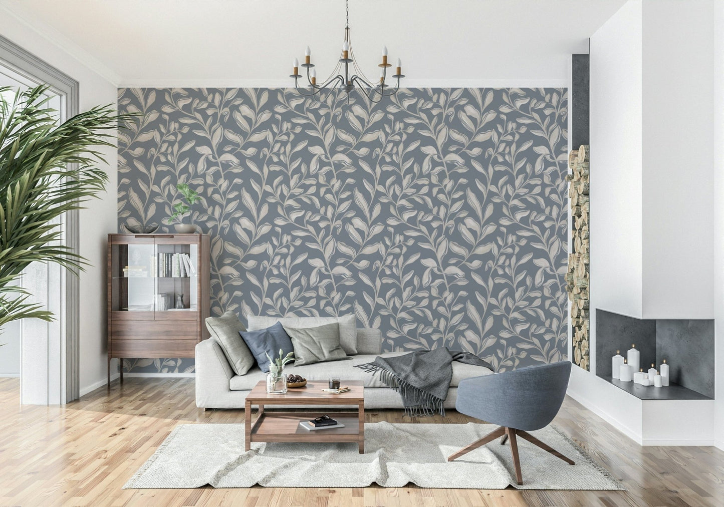 Ethereal Leaves organic pattern wall mural for bedroom decor.