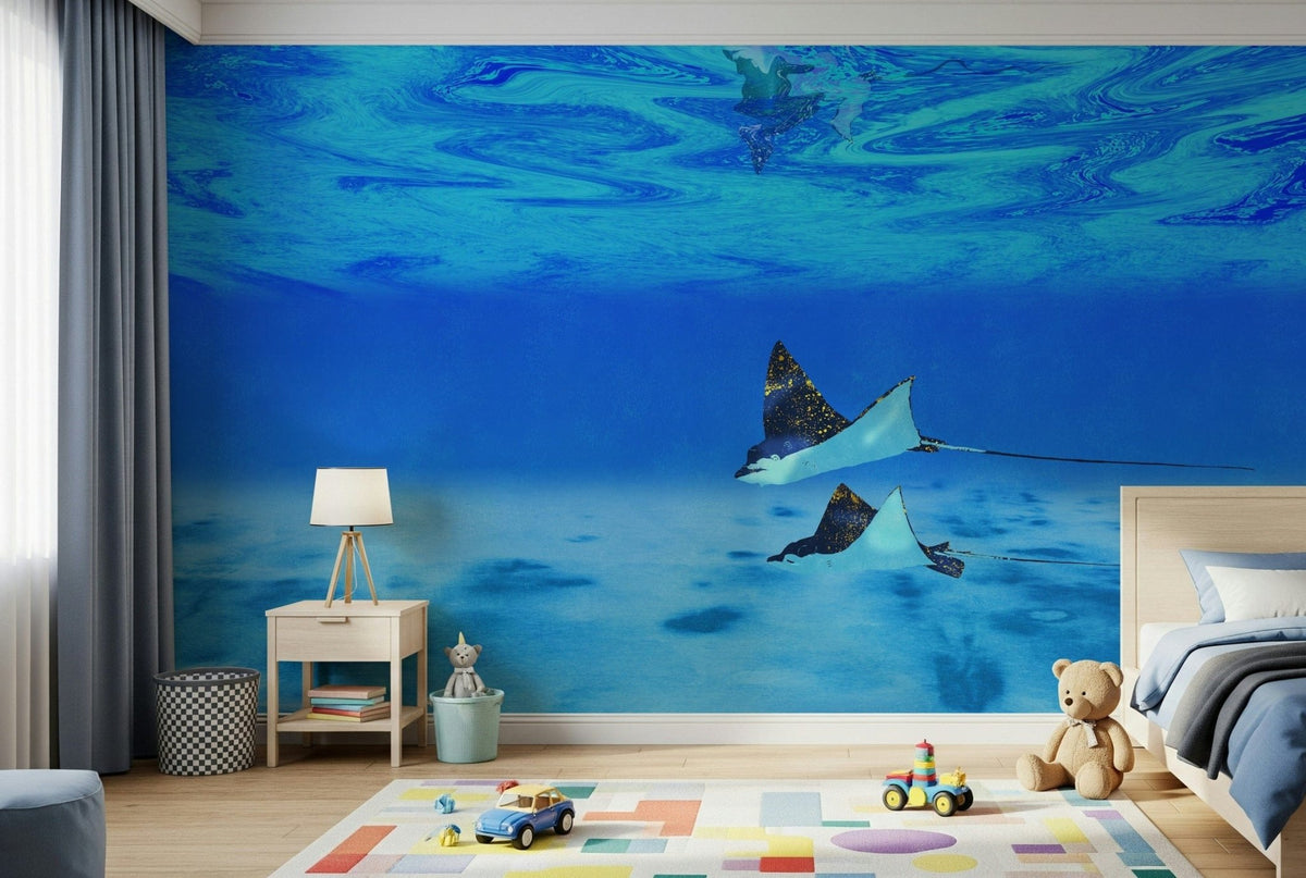 Ethereal Manta Rays wallpaper mural ocean life design
