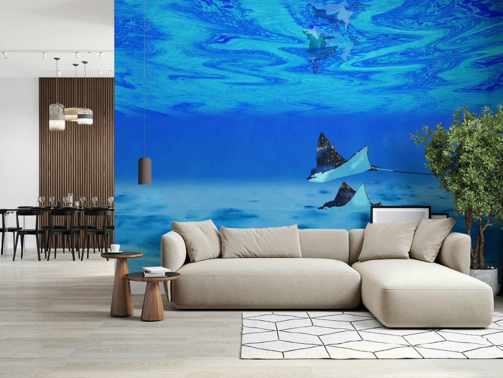 Wall mural Ethereal Manta Rays shimmering water effect