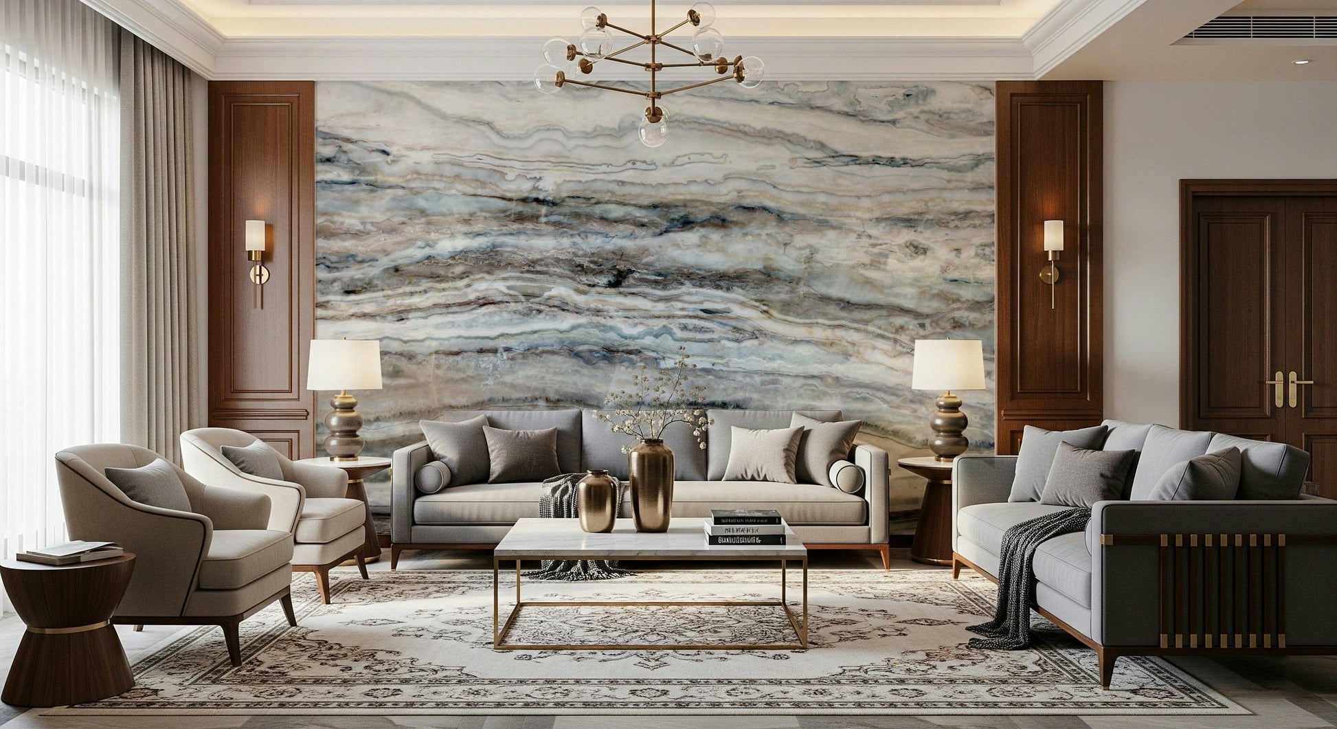 A contemplative gentle vein pattern wallpaper mural for a feature wall.