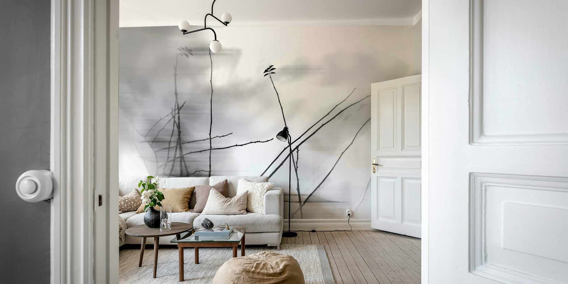 Soft grayscale nature wall mural
