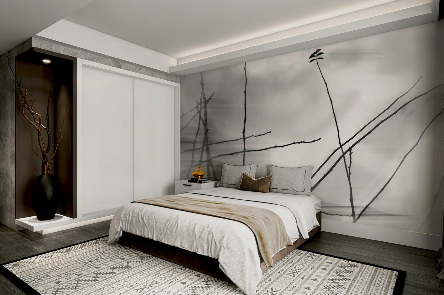Wall mural with fine tree branches
