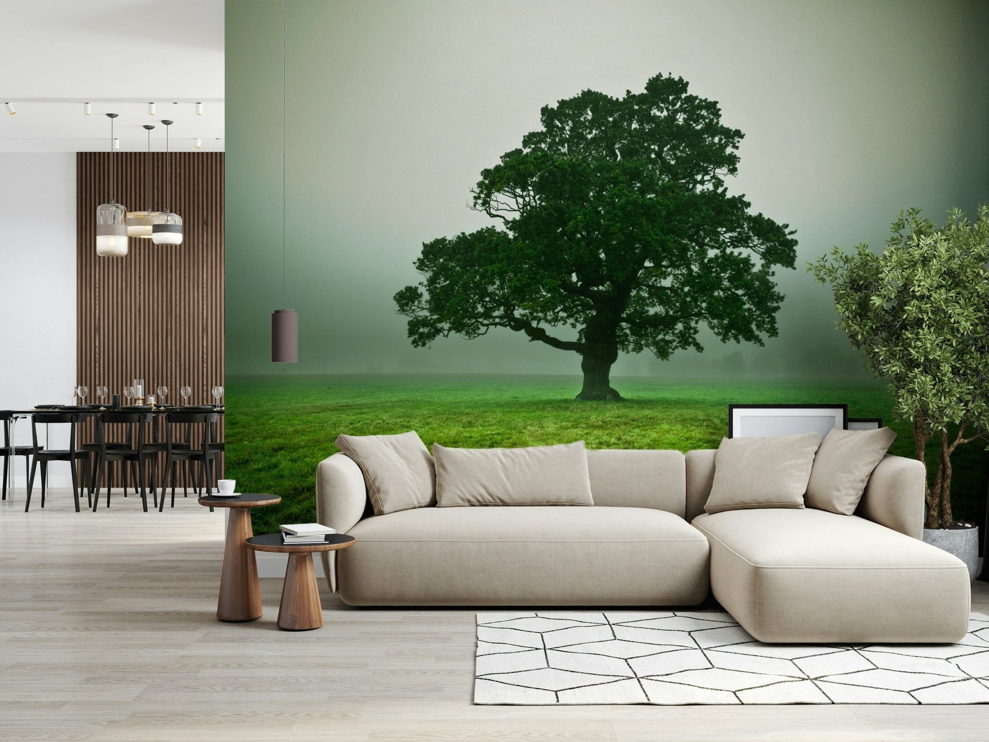Moody Ethereal Presence oak tree wallpaper for walls dramatic scene.