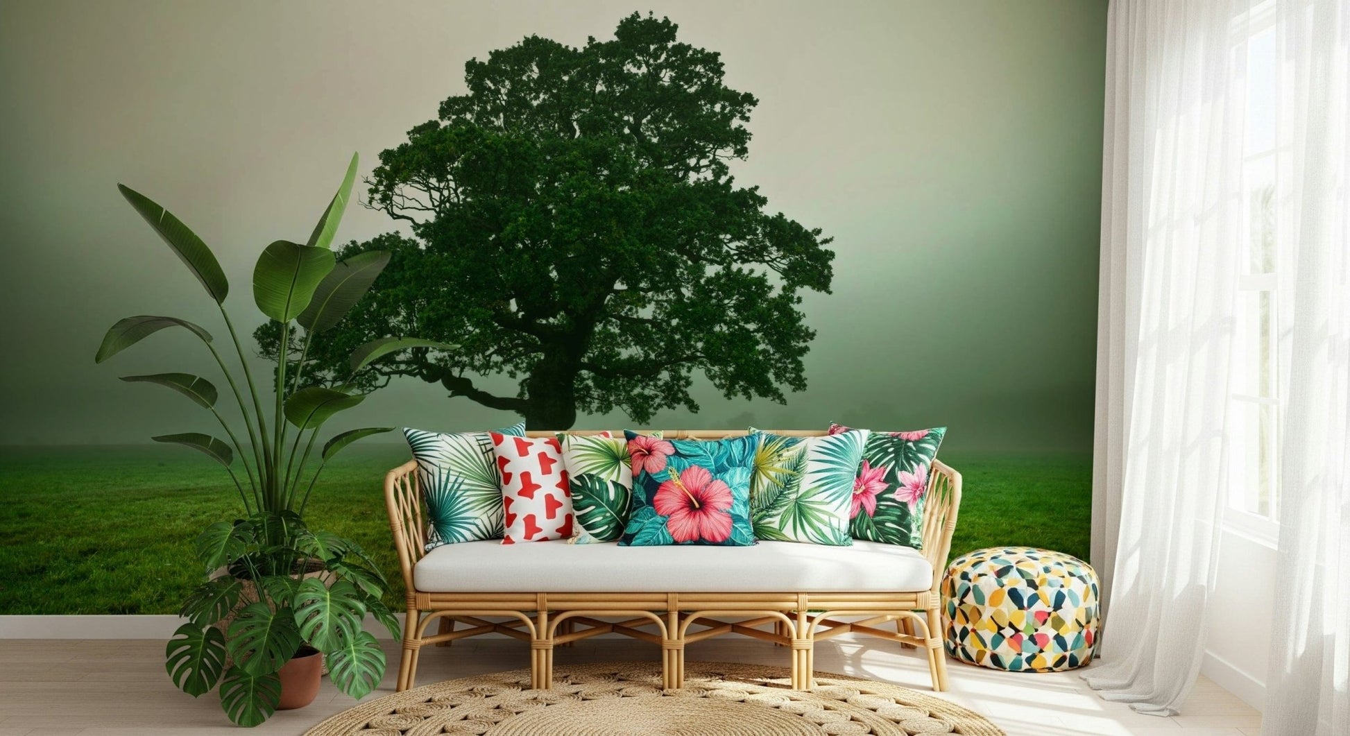 Dramatic Ethereal Presence wall covering fog light green scenery.